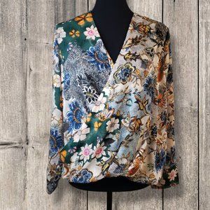 Rachel Roy Floral Print Faux Wrap Long Sleeve Blouse, Size 10